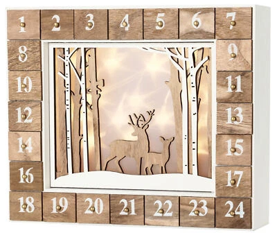 BRUBAKER Reusable Wooden Advent Calendar - White Winter Landscape with LED Light - Image 1 of 4