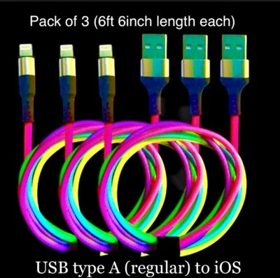 3 PACK USB A to iOS Fast Charging Cable 6ft 6” With Rip Resistant Coated Cord - Image 1 of 4