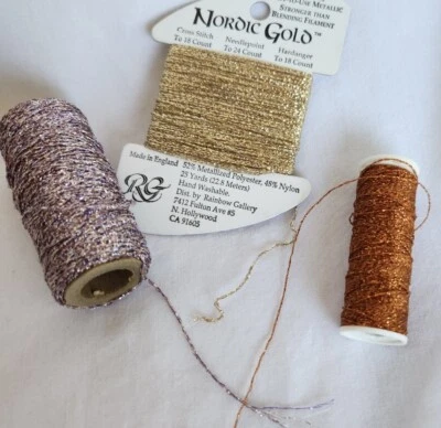 Three Spools Metallic Thread for Needlepoint Cross-stich Tapestry Hand Sewing - Image 1 of 4
