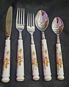 NORITAKE Japan IVORY FLOWERED Porcelain Handle Stainless Flatware - Picture 1 of 8