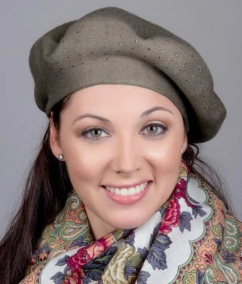 Boina de lana para mujer con tachuelas y pedrería talla única cálida suave ligera TAUPE Foto 1 de 4