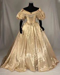 Victoria Yellow Champagne Wedding Dresses with Short Sleeves Satin Bridal Gowns - Picture 1 of 9