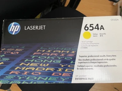 CARTUCHO DE TÓNER LASERJET ORIGINAL HEWLETT PACKARD 654A AMARILLO CF332A PARA HP M651 Foto 1 de 2