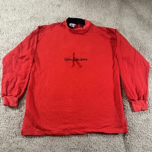 Vintage Calvin Klein Pullover Mens Medium Red Sweatshirt Made in USA 90s CK - Picture 1 of 17