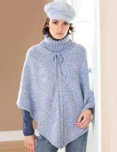 KNITTING PATTERN LADIES ARAN TURTLENECK PONCHO 2 SIZES 32" - 44" & 46"- 54" - Picture 1 of 2