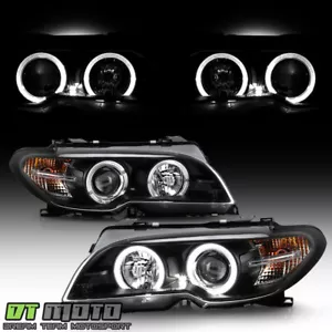 Black 2004-2006 BMW E46 3-Series Coupe LED Halo Projector Headlights w/ Corner - Picture 1 of 8