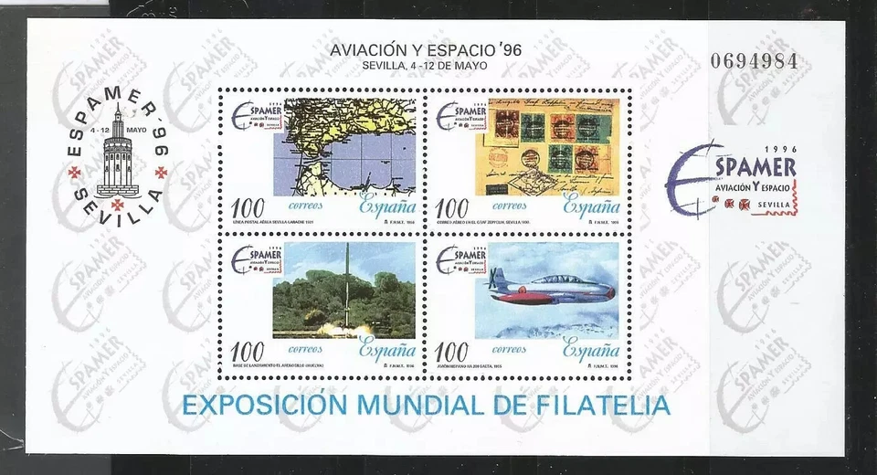 1996-ESPAMER 96-EDIFIL-3433-HOJITA AVIACION Y ESPACIO-NUEVA SIN FIJASELLOS - Imagen 1 de 1
