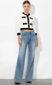 2025 NWT AUTHENTIC Alice + Olivia CLAIRA CARDIGAN Jacket in Soft White/Blk $440 - Picture 1 of 13