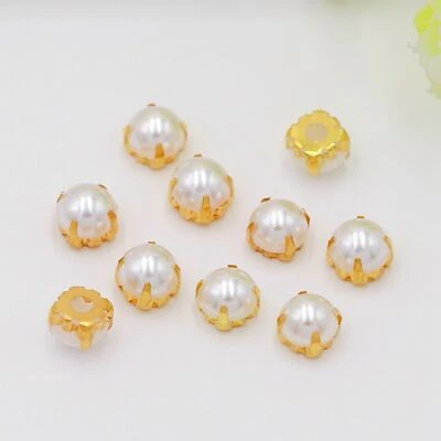 Artesanía Hágalo Usted Mismo Perla Dorada Coser Botones Espalda Plana 6mm-10mm Coser Cuentas Boda Foto 1 de 4