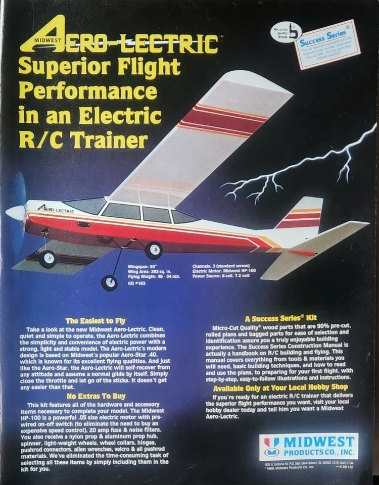 Midwest Aero-Electric RC Trainer Print Ad Ephemera Wall Art Decor - Image 1 of 1