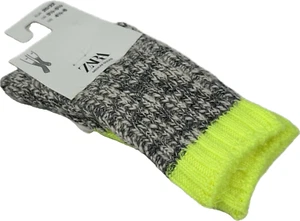 Zara Baby Grey Yellow Crew Cotton Cushion Chunky Cable Knit Cozy Socks Sz 4.5-6 - Picture 1 of 2