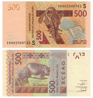 West African States (Guinea-Bissau) 500 Francs (2018) - Hippos/p919Sg, B120S UNC - Image 1 of 3