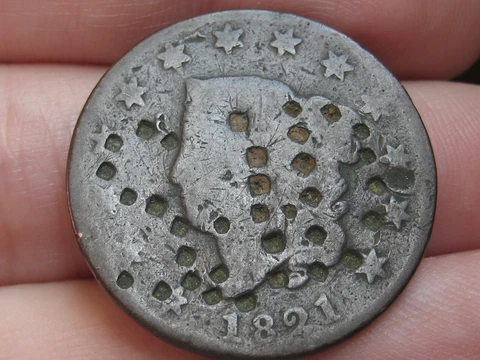 1821 Matron Head Large Cent Penny- Good Details, Stamped Initials "SJD" Cover