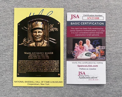 WADE BOGGS AUTÓGRAFO SALÓN DE LA FAMA PLACA POSTAL BOSTON RED SOX- JSA AN23108 Foto 1 de 2