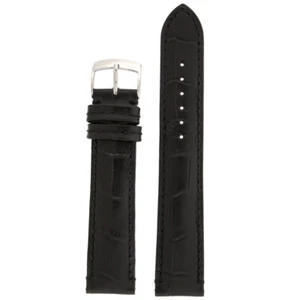 Alligator Grain Watch Band Long Leather Black Padded Handmade 20mm - 26mm - Picture 1 of 4