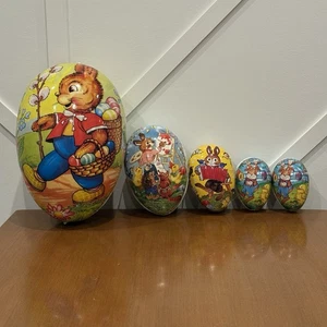 Lote de 5 contenedores de dulces vintage de papel maché alemán para anidar huevos de Pascua conejito - Imagen 1 de 10