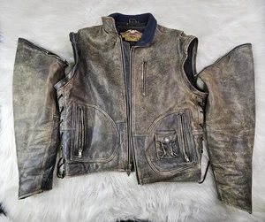 Harley-Davidson Hombre Cuero Pesado Mangas con Cremallera Raro (M)  - Imagen 1 de 14