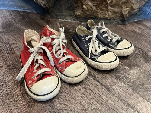 Lotto 2 paia scarpe sneakers Converse All Star rosso blu navy ragazzo taglia 7 basse ciao