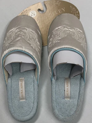 Laura Ashley белый атлас вышитый тапочки синий отделки новый женский размер 8-9 - Изображение 1 из 4