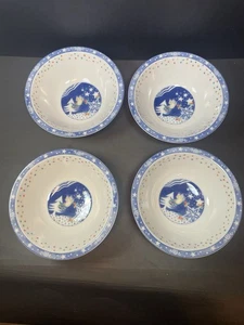 "Juego de 4 cuencos de sopa de cereal Noritake Epoch Mr Snowman de 6,5"" azul navideño" - Imagen 1 de 13