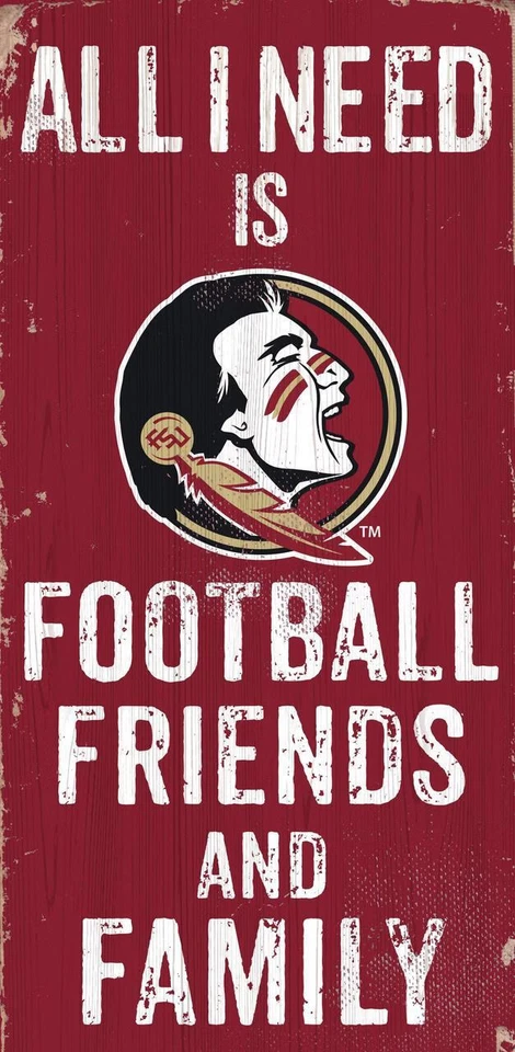 Florida State Seminoles Sign Wood 6x12 Football Friends and Family Design Color - Image 1 of 1