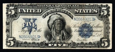 1899 $5 INDIAN CHIEF Large Size VF+ Silver Certificate! - Image 1 of 2