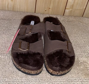 Jessica Carlyle Kylie Choc/ Brown Flat CORK Sole Dbl Buckle Strap Sandal 7, 10 - Picture 1 of 9