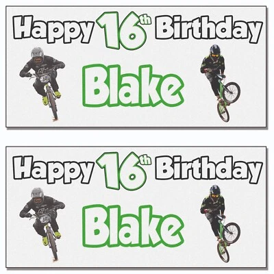 Personalised BMX Birthday Banner Party Decorations Pack of 2 - Image 1 of 4