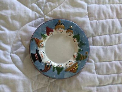 Yankee Candle Mini/Pequeño Plato de Cerámica Azul Invierno Muñecos de Nieve Cabezas Sombreros Navidad Foto 1 de 4
