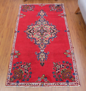 3x6 Oriental Medallion RED Hand Knotted Vintage Wool Traditional Area Rug