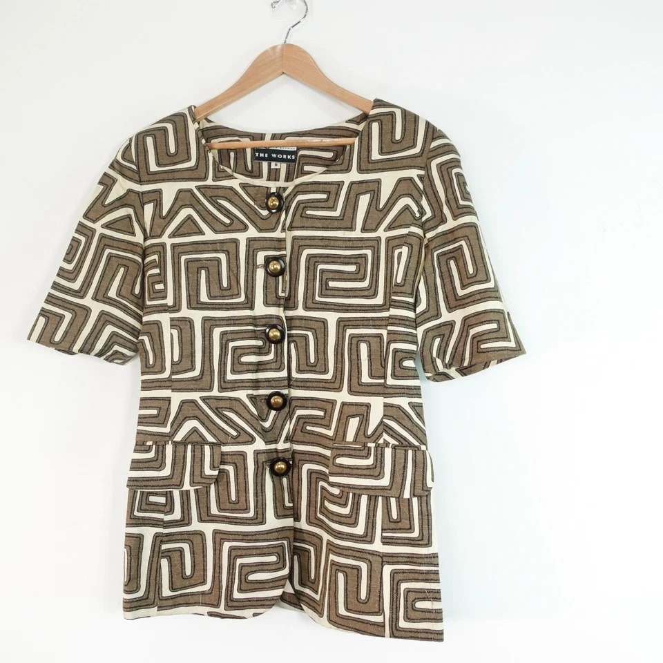 Blusa De Colección Saks Fifth Avenue 8 M Marrón Secretaria Azteca Arte Popular FUNCIONA EE. UU. Foto 1 de 4