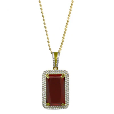 Real Sterling Silver Men's Yellow Gold Finish Rick Ross Garnet Ruby Red Necklace - Image 1 of 4