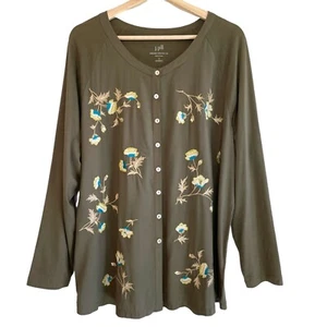 J Jill Embroidered Button Down Top 100% Rayon size XL - Imagen 1 de 6