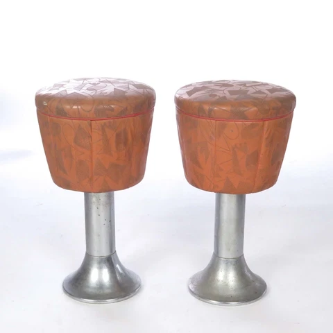 Pair Bar Stools Mid Century Modern Duro Chrome Vtg Vinyl Seat Cover
