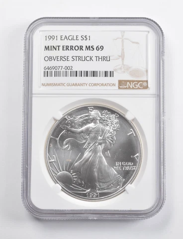 Mint Error MS69 1991 American Silver Eagle OBV Struck Thru NGC *3404 Cover