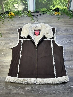 Abrigo de piel sintética talla 1X Plus chaqueta imitación cuero de vaca marrón chaleco descolorido gloria para mujer Foto 1 de 4