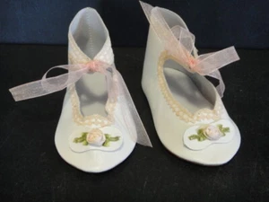 Zapatos de cuero blanco 125mm para MUÑECAS antiguas o modernas Jumeau, Steiner - Hechos a mano - Imagen 1 de 4
