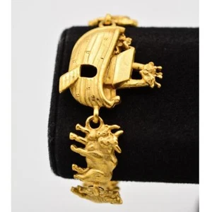 Brazalete AJC Vintage Arca de Noé Animales Enlazados Oro Cepillado Firmado Nuevo de Lote Antiguo Años 80 A19 - Imagen 1 de 12