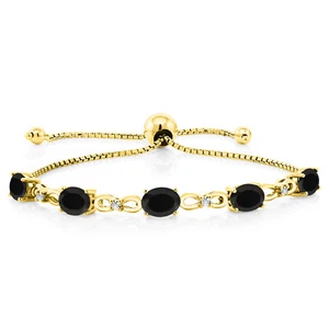 18K Yellow Gold Plated Silver Onyx and White Lab Grown Diamond Tennis Bracelet - Picture 1 of 5