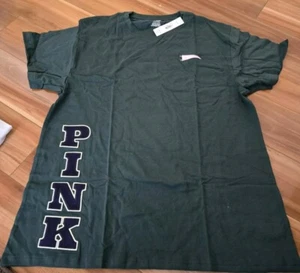 NWT Victorias Secret PINK campus cotton shirt tee top S Dark Green Team Spirit - Picture 1 of 4