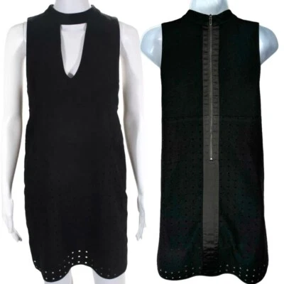 Mini Vestido Rebecca Minkoff Negro Twiggy Talla S Cuello Alto Recorte Mezcla Lana Años 70 Foto 1 de 4