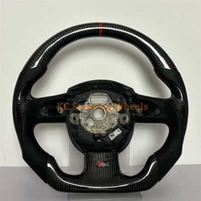 Volante de tira central roja de cuero de fibra de carbono real para Audi A4 2009-2012 Foto 1 de 4