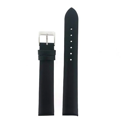 Watch Band Black Calf Leather Smooth Mens Ladies No Stitching Strap 8mm - 20mm - Image 1 of 3