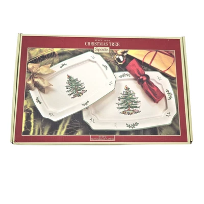 Set Of 2 Spode Christmas Tree Rectangular Platters S3324 New In Box - Image 1 of 4