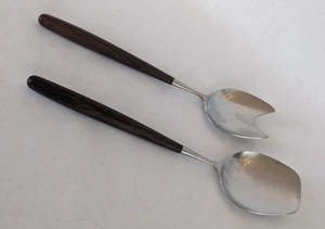 Lauffer Salad Serving Utensils Fork & Spoon Rosewood Wooden Handles MCM Flatware - Picture 1 of 7