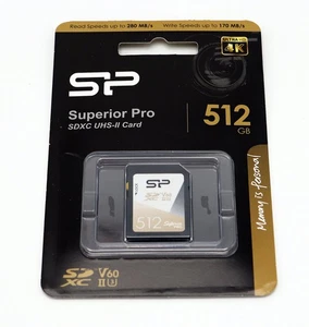 Silicon Power Superior Pro 512gb V60 SDXC Card BRAND NEW SEALED 4k Canon Sony et - Picture 1 of 2