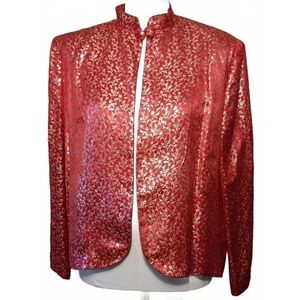 50s-60s Asfar & Sarkis Brocade Jacket Red Gold Silk Handmade - Picture 1 of 9