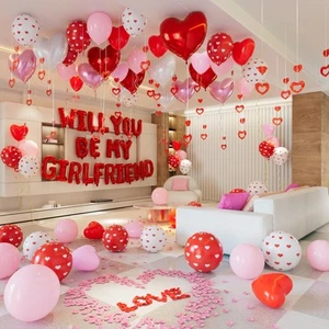 Will You Be My Girlfriend Balloons Sign, Pink Red Rose Petal, Heart Balloons,... - Picture 1 of 5