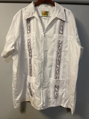 Haband Guayabera Mens Genuine Full Zip Shirt Cuban Tiki Lounge 4-Pockets Size XL - Image 1 of 4