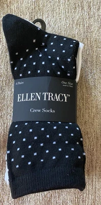 Ellen Tracy Women’s Crew Socks 6 Pair In Pack New With Tags Black Gray White - Image 1 of 3